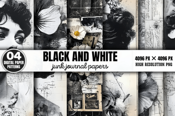 Download Black and White Junk Journal Pattern 1 - Premium Resources